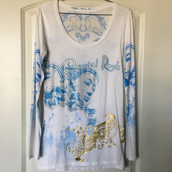Christian Audigier Tops - Women's CRYSTAL ROCK Long Sleeve tunic Shirt